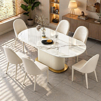 Ensemble de table et chaises de salle à manger ovales en marbre moderne de luxe, 4, 6 ou 8 places, pour la maison, le restaurant, le salon, meubles crème, designs de cuisine