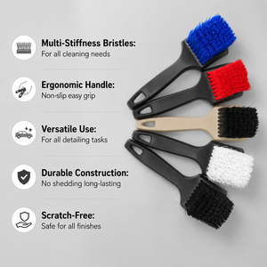 Brosse de détaillage polyvalente en PP noir, brosse de nettoyage en profondeur à manche court pour roues et pneus de voiture, logo personnalisé - Product Image 6