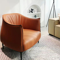 Fauteuil en cuir italien luxueux, fauteuil de salon design en cuir de vache épais - Canapé classique haut de gamme à un siège pour le salon