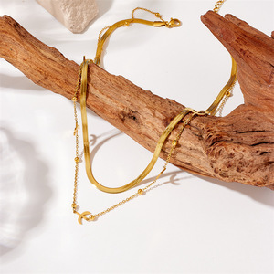 Nouveau Collier de Mariage Double Couche en Acier Inoxydable Plaqué Or 18K PVD de Haute Qualité, Anti-ternissement, avec Breloque Serpent et Oiseau, Collection Simple 2024 - Product Image 4