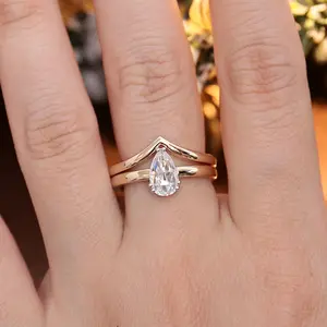 Two tone color Provence jewelry ring set with moissanite diamond pear shape 5x8mm for women engagement wedding