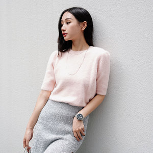 เสื้อสวมหัวถักลำลองน้ำหนักเบา, เสื้อสเวตเตอร์คอกลมแขนสั้นสำหรับผู้หญิงเสื้อฤดูร้อน - Product Image 2