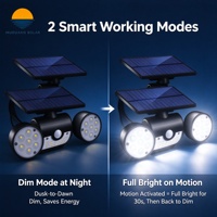 Lampe solaire murale de jardin à 3 têtes chanfreinées, 400LM, 230 LED, à détection de mouvement, contrôle de la lumière, micro-lumière, étanche IP65