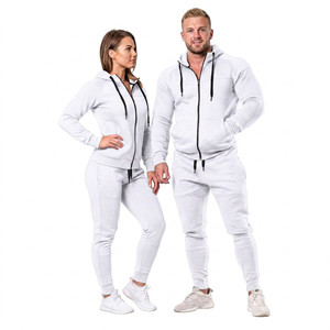 Ensemble de survêtement unisexe en polaire rouge à capuche, manches longues, fermeture éclair, couleur unie, coupe ajustée, respirant, 100 % coton - Product Image 5
