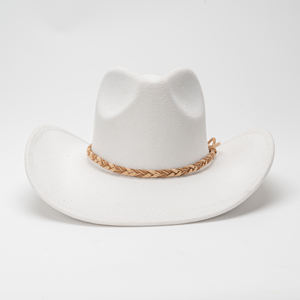 Chapeau de cowboy occidental en feutre, bande tressée en paille naturelle, style rustique de jardin, bord large, chapeau Fedora décontracté pour tous les jours, unisexe - Product Image 2