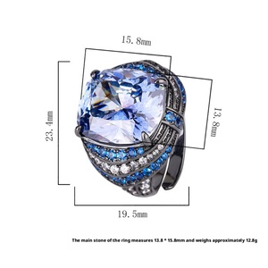 Anillos de Boda de Alta Calidad, Ecológicos, de Cobre Chapado en Oro Negro, con Circonita Púrpura de 14*16MM, para un Look Romántico de Novia - Product Image 2