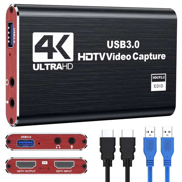 4K USB3.0 HDTV Video Capture Card With HDTV Loop Out 1080P 60FPS Audio Video Grabber for Game Live Streaming Recording
