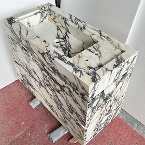 Design moderne Lander Stone Calacatta Voila Vanité <span class=keywords><strong>de</strong></span> <span class=keywords><strong>salle</strong></span> <span class=keywords><strong>de</strong></span> <span class=keywords><strong>bain</strong></span> Évier en marbre Lavabo avec armoires Vanités en pierre naturelle - Product Image 2