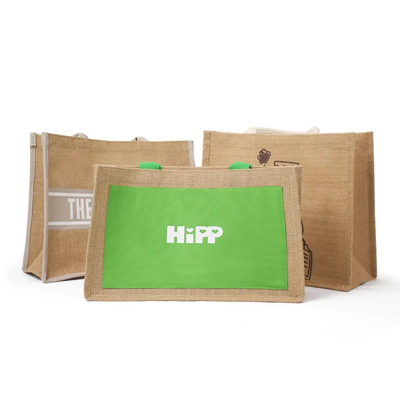 Wholesale promotional hessian burlap hemp jute tote bag full print with zipper for advertising