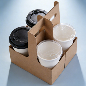 Wholesale Custom logo Recyclable <strong>Handy</strong> Handle 2/4 Cups Kraft Drink Carrier Packing Coffee Cups Craft Paper Cup <strong>Holder</strong> for Cafe - Product Image 5