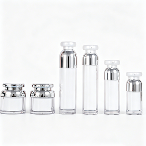 Flacone Airless in Acrilico Bianco da 15ml 30ml 50ml 100ml e Vasetto da 30g 50g con Pompa, Contenitore di Lusso per Skincare con Finitura <span class=keywords><strong>Argento</strong></span> - Product Image 4