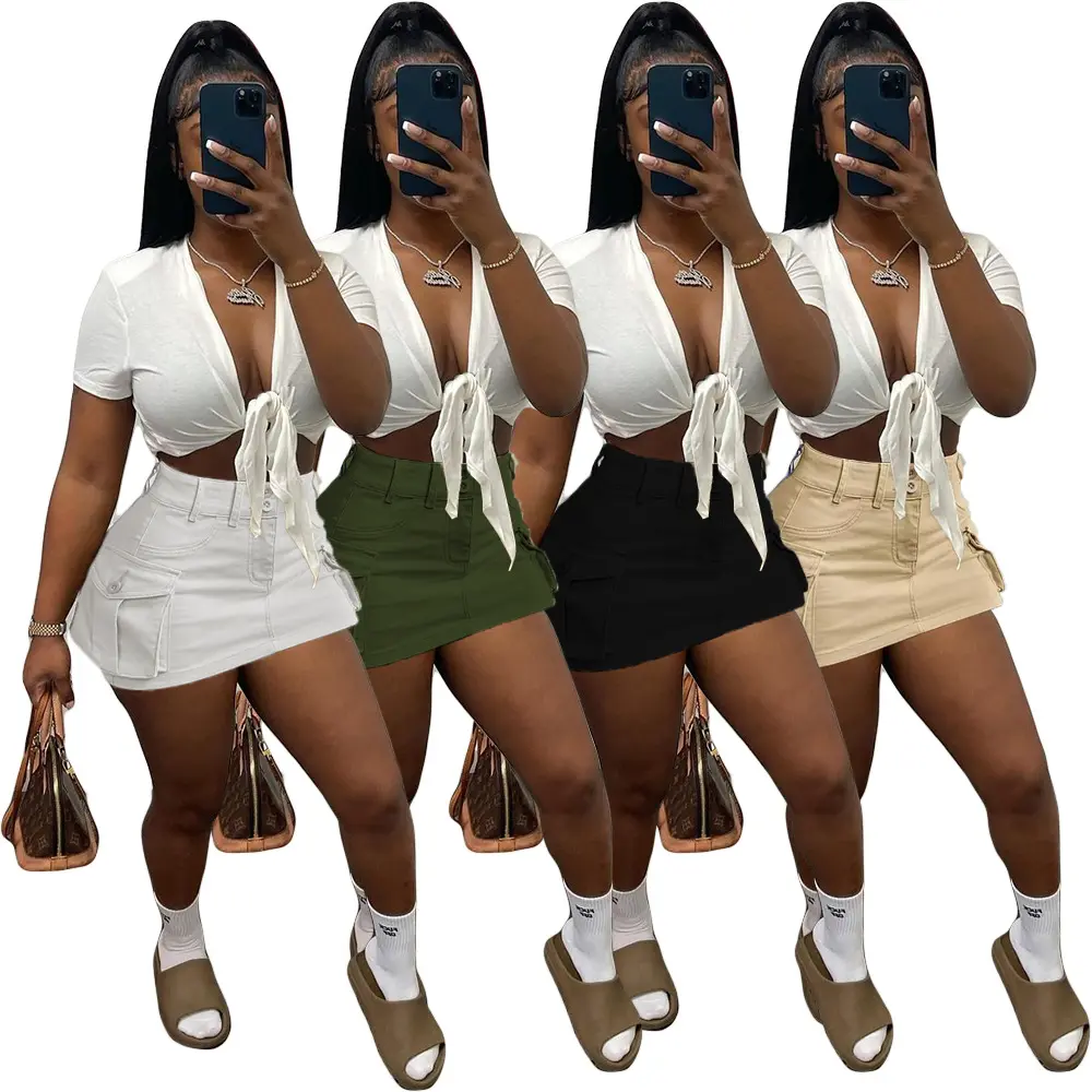 2023 INS Hot Seller Mini Skirt Women Sexy High Waist With Pockets Lady Cargo Skirts