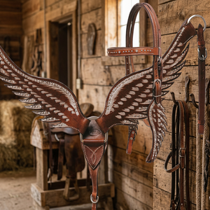 Angel Win Selle anglaise légère en cuir naturel souple, ornée de perles, design saisonnier personnalisé, pour l'équitation western - Product Image 3