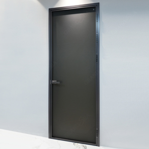<span class=keywords><strong>Porte</strong></span> de salle de bain insonorisée à cadre en aluminium minimaliste, sur mesure, gris mat, à battants, pour maison moderne - Product Image 1