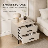 Mesa de Noche Moderna de Madera Maciza con 2 Cajones, Gabinete de Almacenamiento para Dormitorio, Mueble para Hotel, Hogar y Apartamento