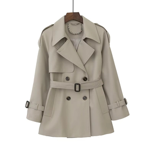 <span class=keywords><strong>Trench</strong></span>-coat <span class=keywords><strong>court</strong></span> <span class=keywords><strong>kaki</strong></span> de haute qualité pour <span class=keywords><strong>femme</strong></span> avec ceinture et veste élégante - Product Image 2