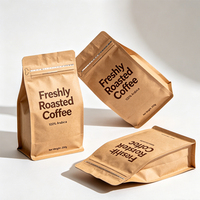 Vente en gros de sachets de café biodégradables de 250 g, 500 g, 1 kg, emballage de café à fond plat avec fermeture éclair