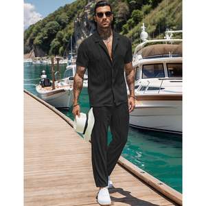 Ensemble de vêtements d'été pour homme personnalisé, 2 pièces, chemise à manches courtes et pantalon long, respirant, décontracté, pour les vacances à la plage - Product Image 2
