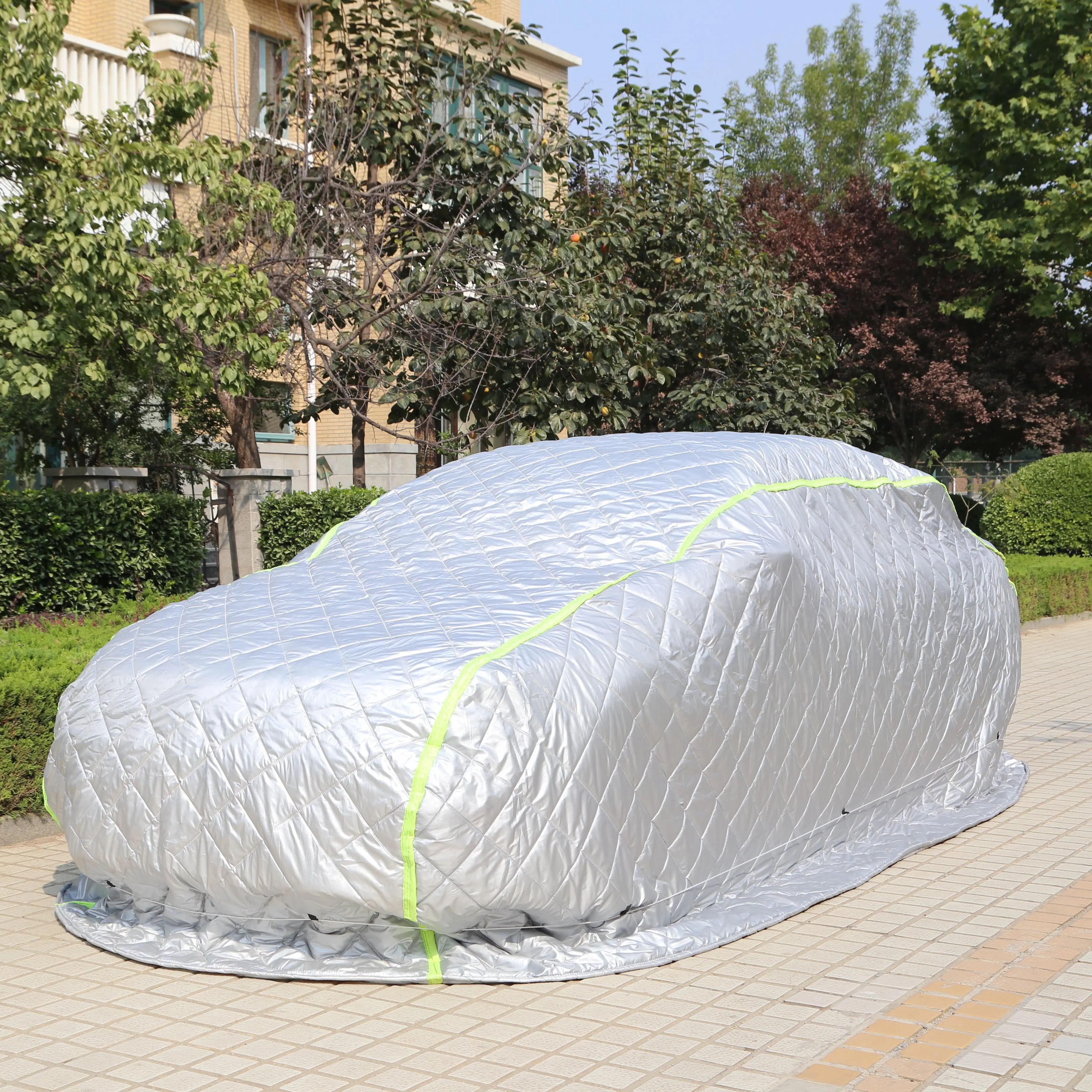 Capa de carro impermeável, design de tenda de malha, chuva engrossada, neve, malha, carro, roupas, quente, protetor solar e algodão prata esfregão