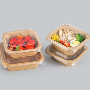 SenAng03 op voorraad Wegwerp Ecologisch Nieuw Ontwerp Salade Afhaal Kraft Papier Achtkantige Schaal met Deksel voor Koekjes en Snoep - Product Image 3
