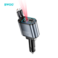 BWOO nouveauté 100W 4-IN-1 chargeur de voiture rétractable en alliage d'aluminium Type C câble chargeur de téléphone avec adaptateur d'alimentation PD 3.0