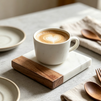 Ensemble de sous-verres carrés en marbre et bois pour thé et café, 10x10 cm, pour la décoration de table, vente chaude