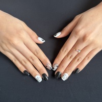 Faux ongles carrés courts à presser, motif chat noir et blanc, étoiles et pois, peints à la main, en gel, réutilisables, ajustement personnalisé