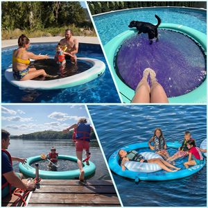 Hamaca Flotante Inflable <span class=keywords><strong>con</strong></span> Rampa para <span class=keywords><strong>Perros</strong></span>, Portavasos, Plataforma Redonda para Tomar el Sol y Relajarse en la Piscina o Lago para Adultos - Product Image 6