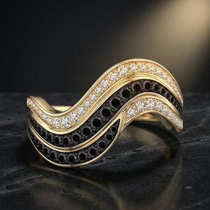Anillo de Diamantes de Oro Amarillo Vintage para Mujer, con Diamantes Negros Naturales en los Laterales, Corte Brillante, Oro de 10K, 14K, 18K, Plata 925, 935 - Product Image 1