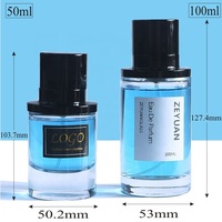 Flacon de parfum vide rond transparent de luxe en verre avec couvercle magnétique, 50 ml, 100 ml, à faible MOQ, avec pulvérisateur à sertir pour une bonne diffusion de brume