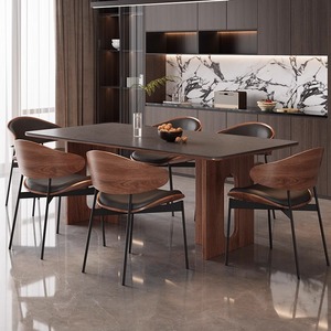 Table à manger carrée de luxe de style moderne du milieu du siècle, avec plateau en bois massif imperméable et pieds robustes, pour la maison et l'hôtellerie - Product Image 3