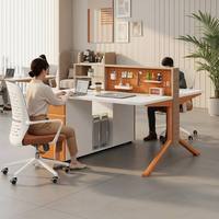 Bureau d'ordinateur modulaire en bois avec armoire de rangement |   Poste de travail minimaliste moderne et modulable pour bureau à domicile deux places