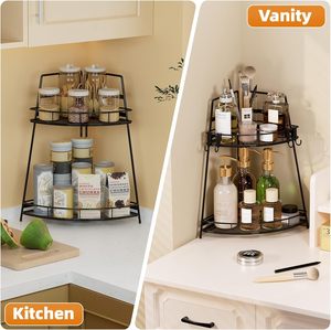 <span class=keywords><strong>Étagère</strong></span> de rangement d'angle <span class=keywords><strong>en</strong></span> métal <span class=keywords><strong>à</strong></span> 2 niveaux pour lavabo, maquillage, salle de bain, comptoir, avec 4 crochets - Product Image 5