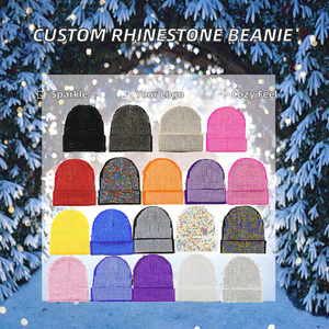 Gorro de Punto Personalizado con Logotipo del Fabricante, Diseño de Letras a Cuadros con Pedrería, Gorro de Playa, Cálido y Suave para Invierno, Unisex - Product Image 2