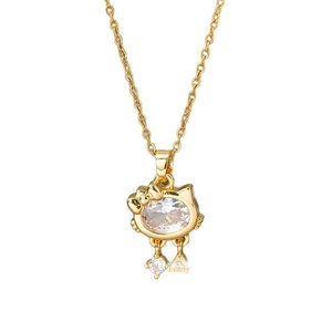 <span class=keywords><strong>Collier</strong></span> pendentif <span class=keywords><strong>chat</strong></span> mignon de style coréen MW avec diamant, chaîne en bambou unisexe, nouveau, élégant, niche, haut de gamme, cadeau de la Saint-Valentin - Product Image 5