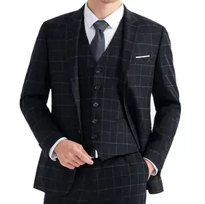 Best selling products woolen blazer for men slim fit black suiting fabrics men's black men dress suit 3 pieces