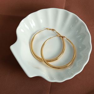 Hoop Earrings Gold Plated Large Round <b>Titanium</b> Steel Fashion Jewelry - Product Image 4