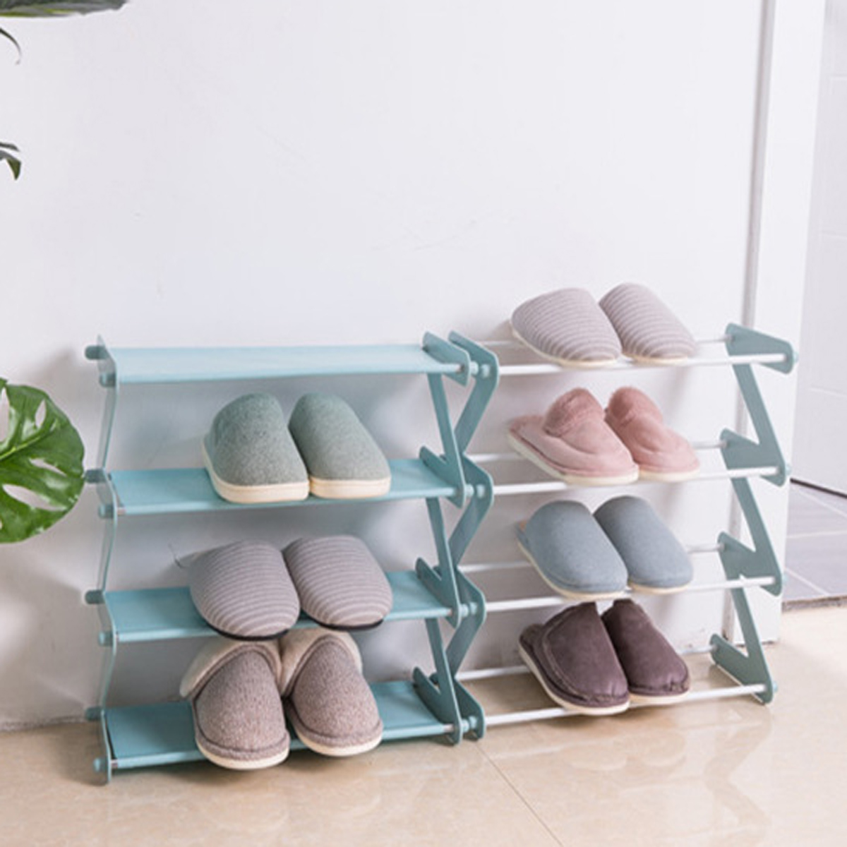 Многофункциональный 4 слоя современный Крытый нержавеющей стали полка для обуви в виде буквы Z Нетканые хозяйственные складной стеллаж для обуви