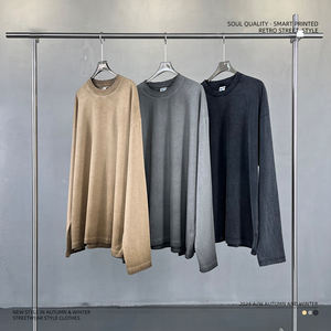 T-shirt personalizzata 275g a maniche lunghe con fondo inverso e colore fritto con fondo rovesciato Unisex felpa a girocollo retrò - Product Image 1