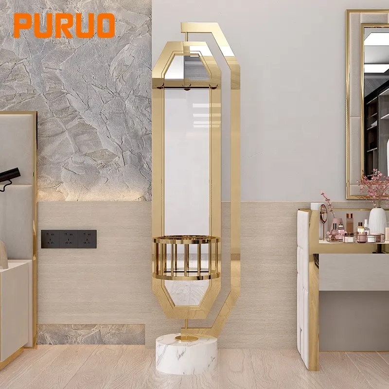 PURUO नई डिजाइन खड़े घमंड दीवार दर्पण मेकअप सोने स्टेनलेस स्टील स्पष्ट कांच के दर्पण