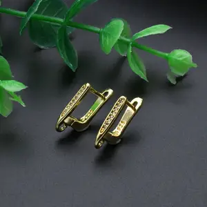 GuangZhou Li Wan Plaza Wholesale Jewelry Making Findings Rhodium Gold Plated Copper CZ Pave Geometric Earring Hooks