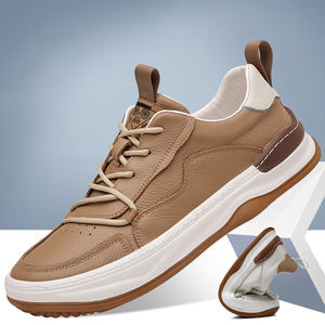 Genuine Leather Men's Casual <strong>Shoes</strong> White Breathable and Fashion Trendy Spring and Autumn Thick Base and Round Toe Leather <strong>Shoes</strong> - Product Image 5