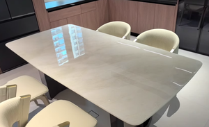 <span class=keywords><strong>Table</strong></span> à manger moderne de luxe de style crème en jade blanc rectangulaire avec métal pour la maison salon appartement hôtel utilisation - Product Image 3