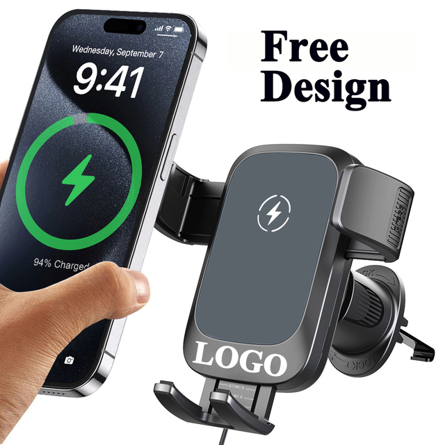 Custom Logo 360 Rotation 15W Wireless Fast Charging Flexible Waterproof Mobile Phone Holder Air Vent Car Mount Stand Universal