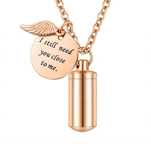 Ti amo <span class=keywords><strong>ancora</strong></span> per animali domestici ciondolo in urna cremazione cilindro in acciaio inossidabile con ciondolo in cenere d'argento ricordo catene con ali d'angelo - Product Image 4