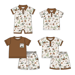 Précommande MOQ 5 – Tenues d'été pour garçons, motif cheval <span class=keywords><strong>de</strong></span> cowboy, hauts, vente en gros, vêtements western pour frères, boutique, prix d'usine pour enfants - Product Image 1