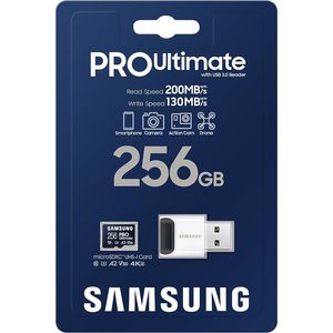 Tarjeta de Memoria MicroSDXC Samsung PRO Ultimate de 256 GB + Adaptador UHS-I 4K UHD 200 MB/s Clase 10 U3V30 A2 16 GB de Plástico - Product Image 2