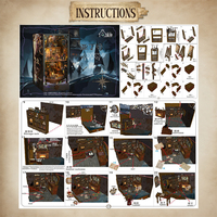 Kit de construction de maison de poupée miniature en bois Bateau Pirate avec lumière chaude, puzzle 3D en bois à insérer dans une étagère pour la décoration intérieure