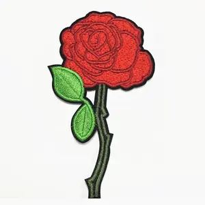 Logotipo de flores de sarja bordado personalizado, sem mínimo, adesivos de logotipo personalizado