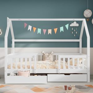 <span class=keywords><strong>Letto</strong></span> per bambini in legno massello 160X200 <span class=keywords><strong>cm</strong></span> camino in pino materassi robusta Base a doghe bianca con due cassetti - Product Image 5